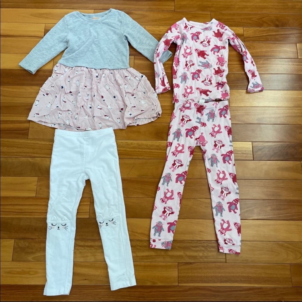 Lot Bundle of girl Pajamas, dress, leggings